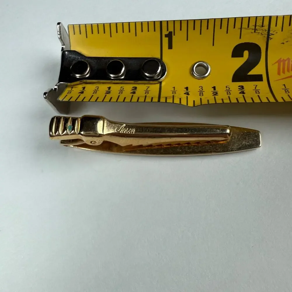 Vintage Anson Gold Tone Tie Clip Engraved Floral Design 2 Inches